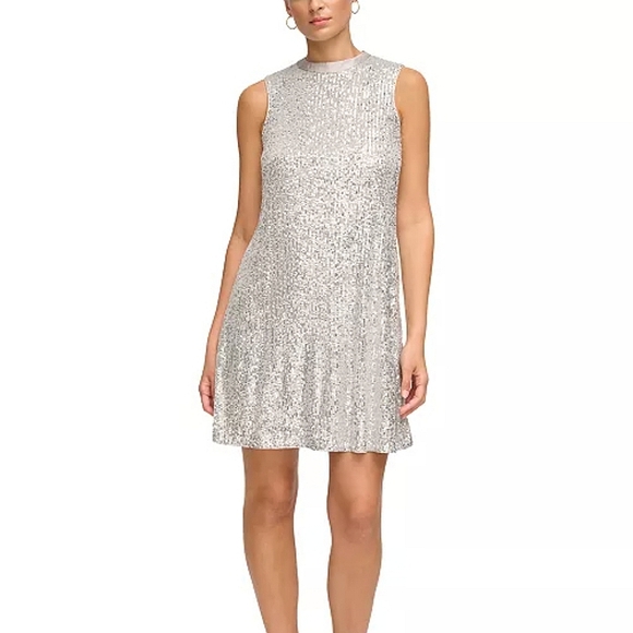 KensieWomen's Sequined-Mesh Sleeveless Shift Dress Sz 4 - Picture 1 of 8